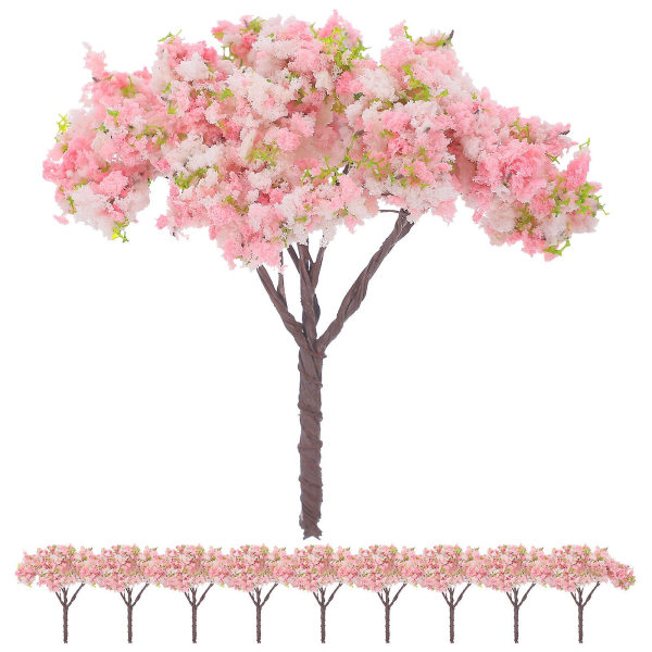10 kunstige kirsebærblomsttræer mini-realistiske kirsebærblomsttræer mini-blomstertræ i potte mikrolandskab (7.00X6.00X5.00CM, pink)