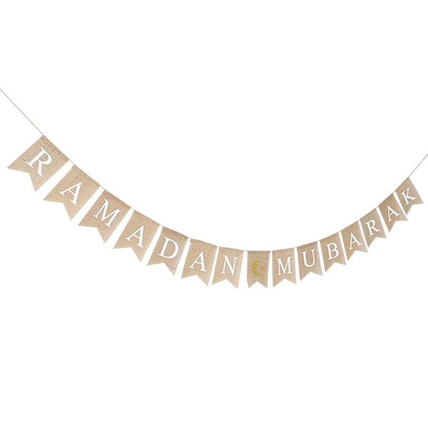 Muslimi Ramadan Bunting Banner Eid Koristeellinen Burlap Banner Pellava Swallowtail Lippu Juhlatarvikkeet (RAMADAN MUBARAK) kuten kuvassa näkyy)