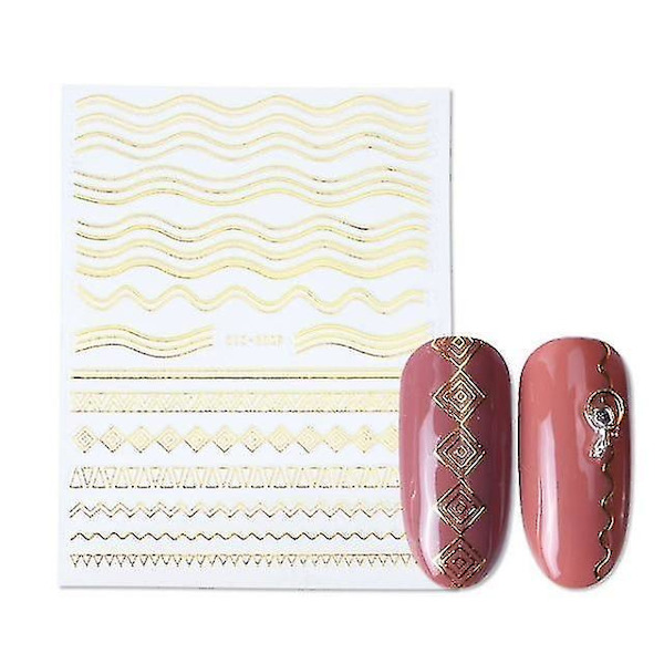 STZ G009 Guld 3d Nail Art Stickers raka böjda vågor liners Stripe