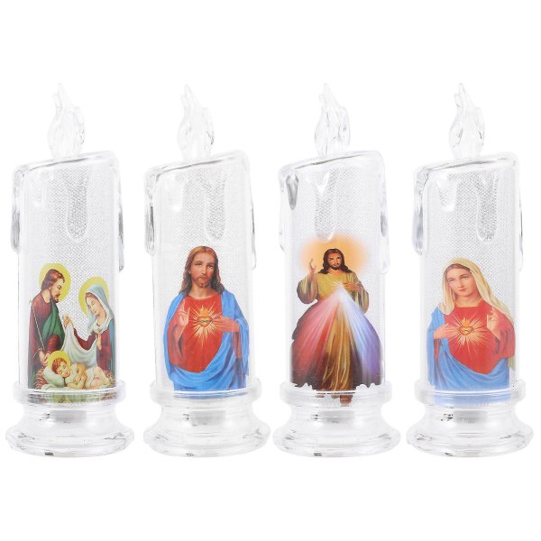 4-pakks LED-lysestake Jesus LED-lysestake Jul Påske LED-bordlampe (med base) (18.00X6.50X6.50CM, som vist på bildet)