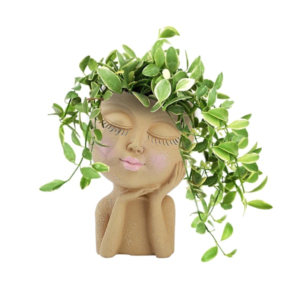 Ansigts Blomsterpotte, Unikke Ansigts Planter, Harpiks Hoved Planter Til Have Gave（beige）