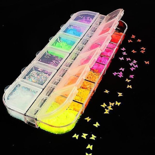 12YGBF Holografisk neglekunst glitter 3d farge full flak