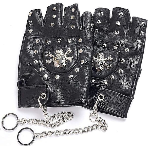Steampunk gotiska handskar för män, vintage läder kapten fingerlösa handskar