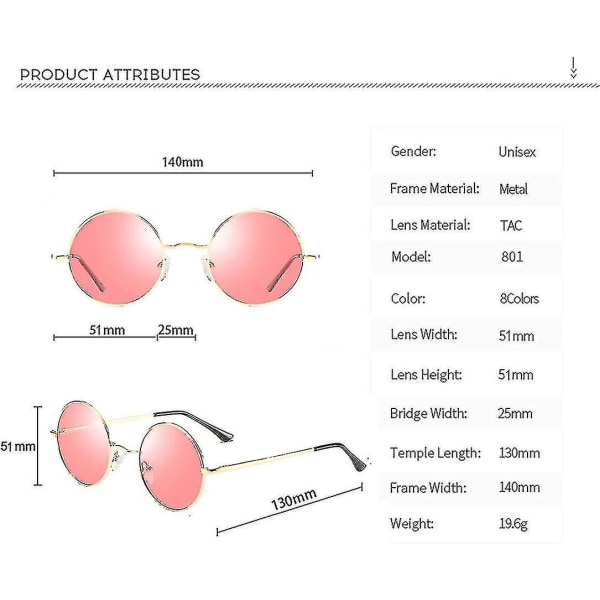 Vintage runda John Lennon polariserade solglasögon för män kvinnor Circle Hippie solglasögon（Red Ocean Lens guldram）
