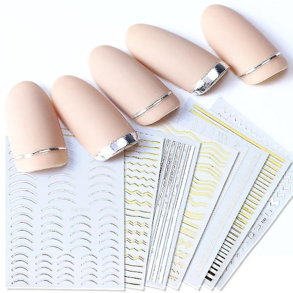 STZ G009 Guld 3d Nail Art Stickers raka böjda vågor liners Stripe