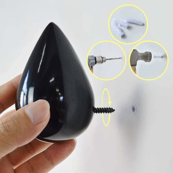 Pack Creative Water Drop Coat Hook Väggdekoration Modern Väggdekor, 7,5 x 4,8 cm/Svart