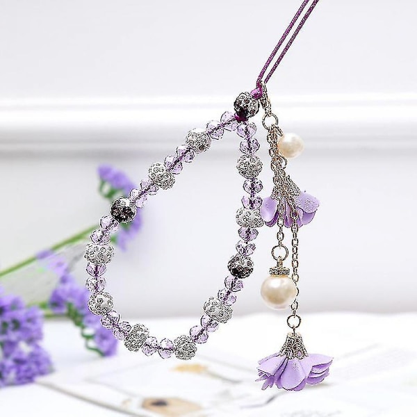 Mobiltelefonssnöre kreativt gipsblommarmband armband kristallhängande halsmobiltelefonfodralhänge blommahänge 1 st. (röd)