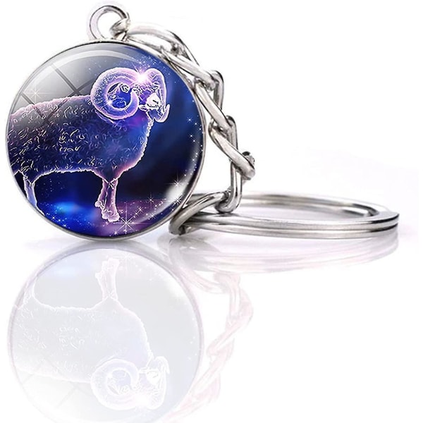 Zodiac 12 Constellations Charm lysende krystalkugle vedhæng nøglering
