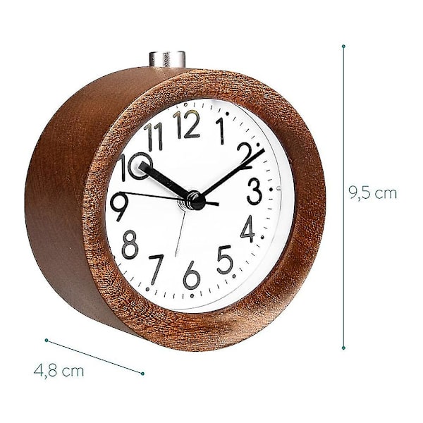 Analog träväckarklocka med snooze - Retro klocka med urtavla alarmlampa