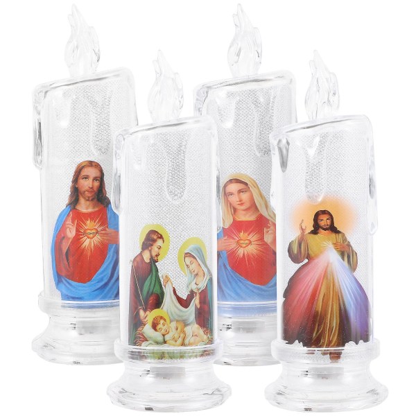4-pakke Led-stearinlyslampe Jesus Led-stearinlyslampe Julepåske Led-bordlampe (med sokkel) (18.00X6.50X6.50CM, som vist på bildet)