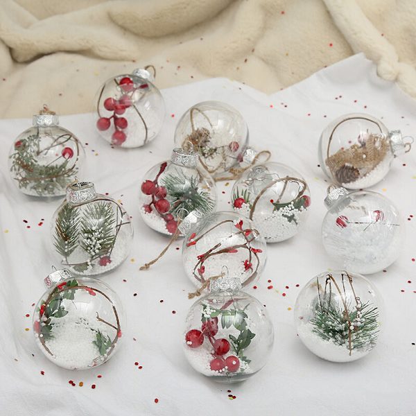 Kvinnors handskar present, Mewn 12PC klar plast julkula julgransprydnad
