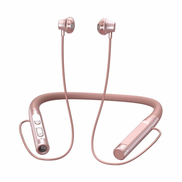 Bluetooth Hörlurar med nackband med 14 mm drivrutiner HD Stereo Clear Sound IPX5 Sportig och ergonomisk halshängande design（Rosa）