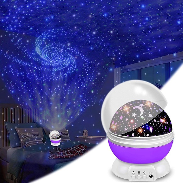 Stjernehimmel-projektor baby nattlys LED 360 roterende projeksjonslampe romantisk LED