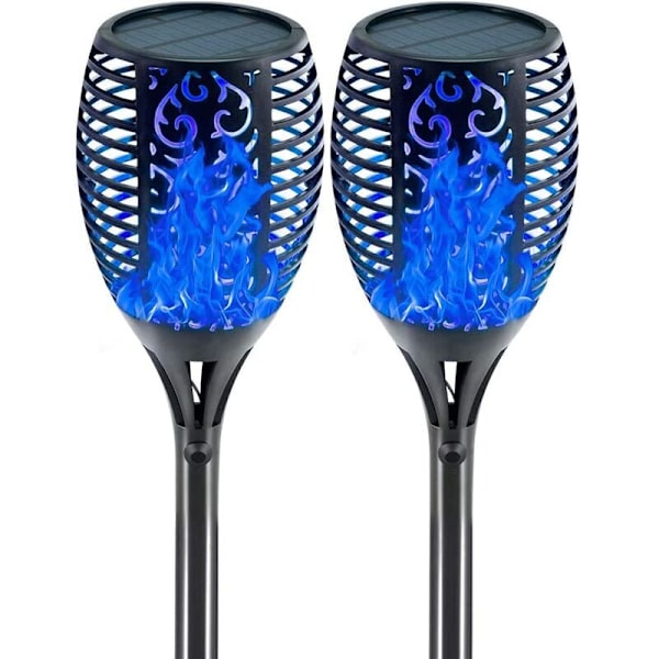 Solcellslampor med låga, (2-pack) Solcellslampor för trädgård gräsmatta uteplats gård blått ljus33LED