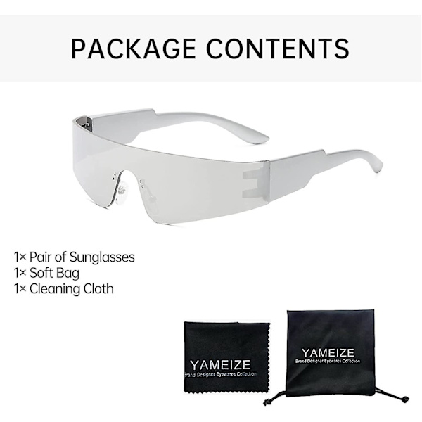 Kvinners Solbriller Futuristiske Sport Wrap Around-kule Rammeløse Uv400 Beskyttelse Retro Menn Solbriller_cc（Sølv）