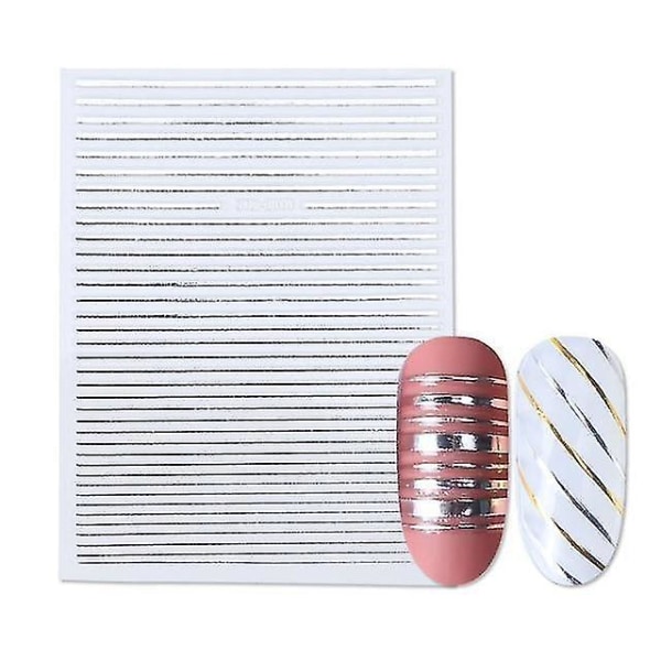 STZ G010 Sølv 3d Nail Art Stickers straight Curved Waves Liners Stripe