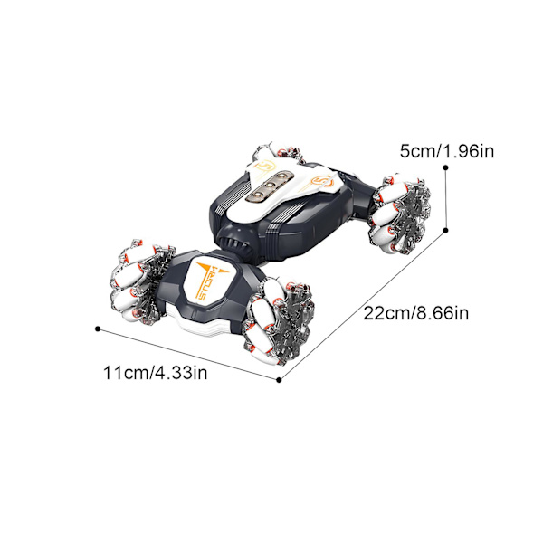 Gestus RC Bil, 2.4GHz 4WD Gestus Sensing RC Stunt Bil Legetøj, Dobbeltsidet 360 Rullende（Hvid）