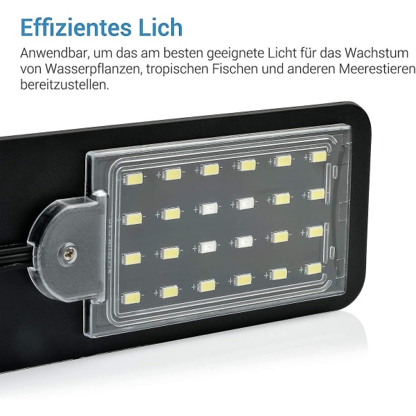 Svart skall LED akvarielyslampe klips, ultratynn akvarielampe med lys, 24 LED akvarielys hvitt lys
