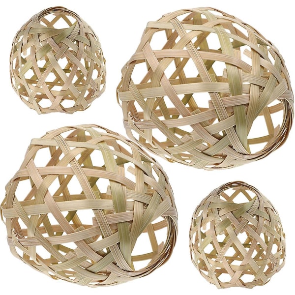4 Pakke vævede bambus lampeskærme rustikke vævede bambus lampeskærme pendelskærme (7X7X7,5 cm, Khaki)