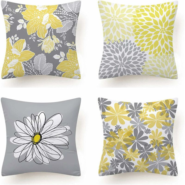 Set med 4 kuddfodral, soffhem vardagsrum sovrum heminredning blommörngott 45X45cm (Daisy - 45X45)