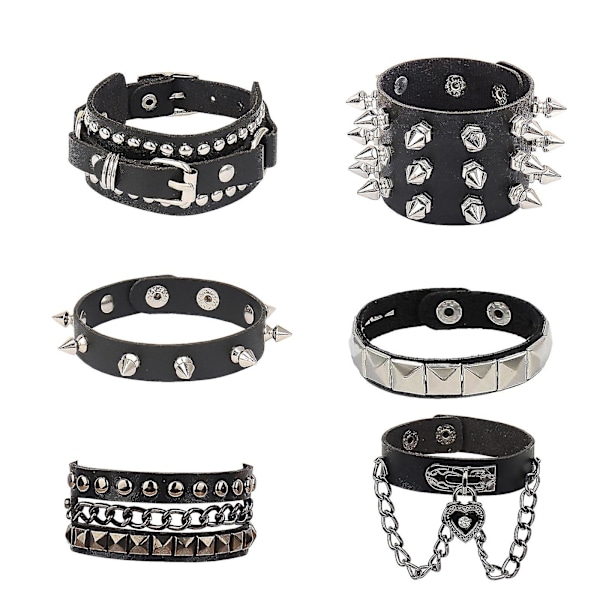 Retro Punk Nahkarannekoru Rannekoru Bangle Miehet Monikerroksinen Leveä Koru Lahjasetti 6 Kpl Lahja