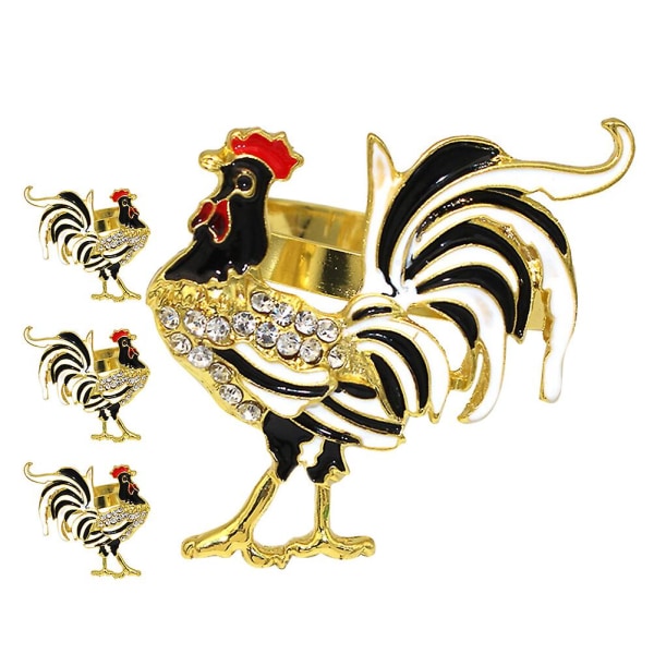 4-pak metal hane servietringe påske hane serviet spænder spisebord serviet spænder (5.50X4.60X4.60CM, som vist på billedet)