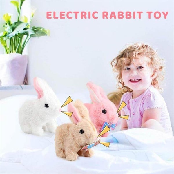 Elektrisk plysch kaninhoppning Hoppa Interaktivt fylld kaninleksak Barngåva, kan gå och prata (rosa)