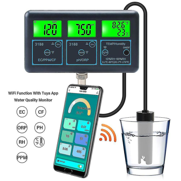 Wifi Tuya Smart Monitor Fisk Tank Akvarium Pool Online Vattenmätare Ph Orp Ppm Fuktighetstestare Eu Pl