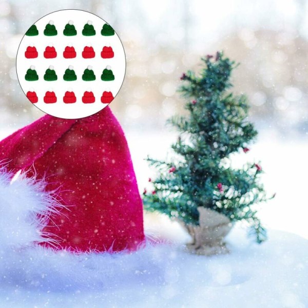 20 st Mini Jultomte Mössa Stickad Jultomte Mössor Klubbtoppomslag Toppar Vinflaska Propp Trä Dekor (Röd)