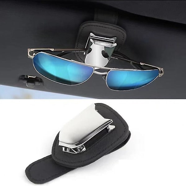 Universal bil solbriller holder klips læder briller bøjle og billet kortholder briller mount（sort）