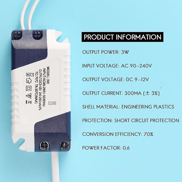 Ac 90-240v til Dc 9-12v 3w konstantstrøms LED-stripledrivertransformator（som vist）