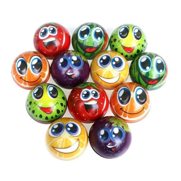 12 st 6,3 cm mjuka svampfrukter apelsin grimas squeeze boll antistress avlastningsboll leksaker för barn (slumpmässig färg)