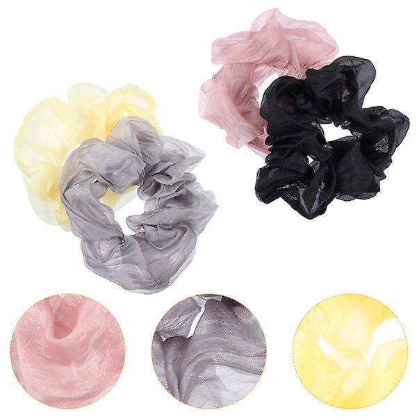 4 st satin flickor hår scrunchy organza hår rep hållare (13X13X4.5CM, flerfärgad)