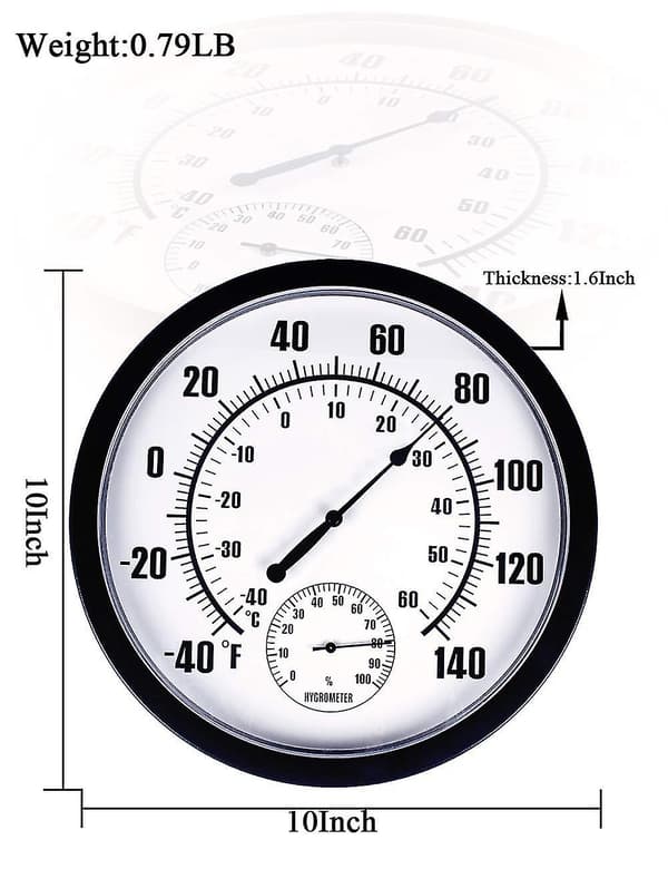 Termometer inomhus och utomhus 10\" Stor väggtermometer och hygrometer