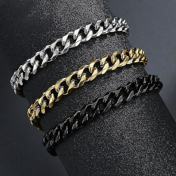 Polerede rustfrit stål armbånd til mænd og kvinder i guld og sort punk (5mm, guld farve)