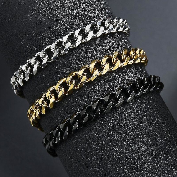 Polert rustfritt stål armbånd for menn kvinner gull svart farge punk（5 mm， gullfarge）
