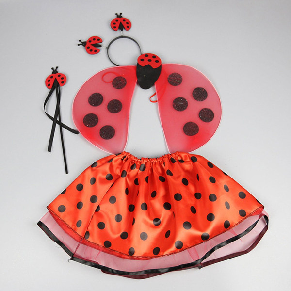 Ladybug kostymesett for jenter med vinger, tryllestav, pannebånd og tutu-kjole til cosplay-fest