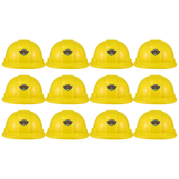 12-pack bygghattar för barn, plasthattar för byggfest (gul) (21 x 17,5 cm, gul)