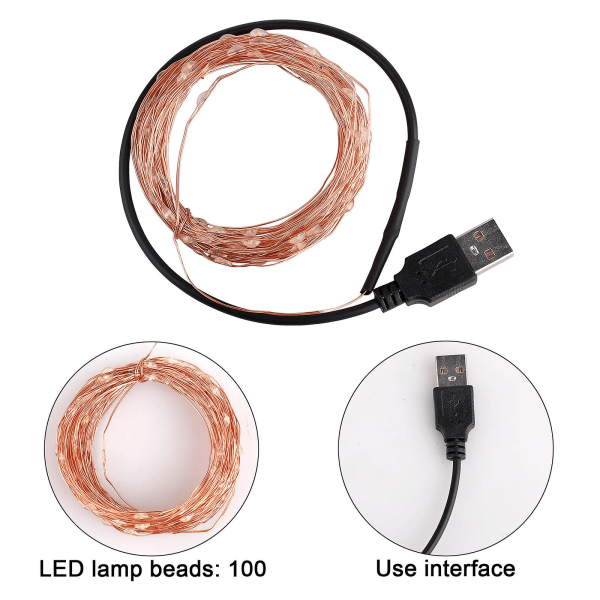 10M 100LED Lilla USB-lysslynge for fest og hage