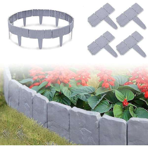 Plenkantstein Plast Hagekant Grense Stein Effekt Plante Grensegjerde (10stk, Grå)