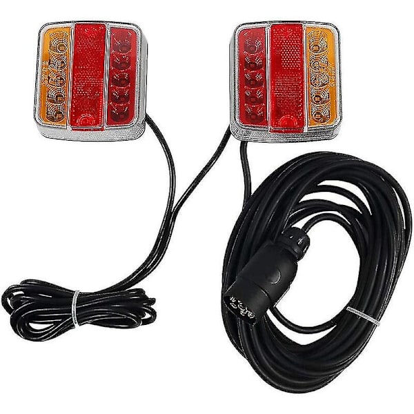 12V/24V LED-perävaunun takavalopaketti 7-napainen pistoke magneettipidikkeellä autoon, kuorma-autoon (keltainen ja punainen LED, pahvilaatikko)