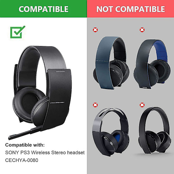 Ørepude Puder Hovedbøjle Udskiftning Dele Tilbehør Til Ps3 Trådløs Cechya-0080 Stereo Headset（Sort）