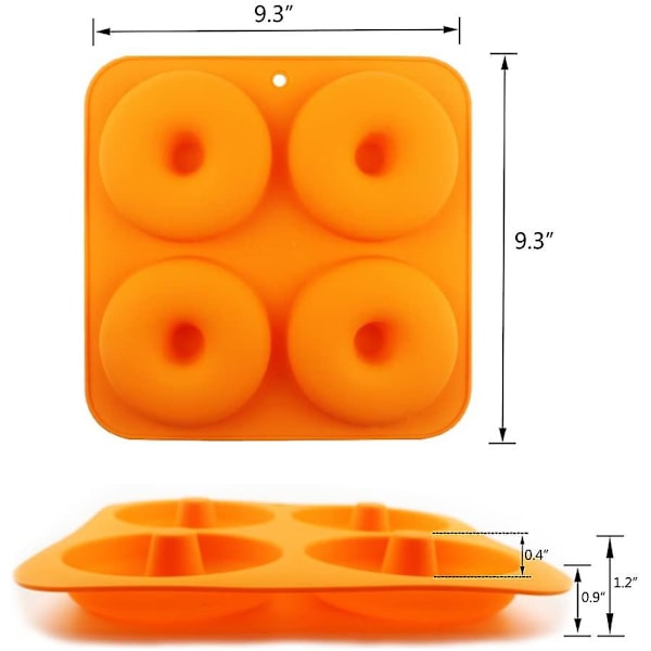 3 stk. 4 tommer donut bageform i fuld størrelse, non-stick silikoneforme, donutbakker, 3 farver