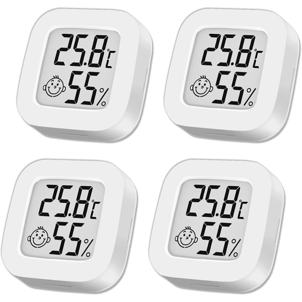 4 mini indendørs termometre (hvide), digitalt termometer hygrometer bærbart termometer til hjemmet, akvariet, børnehave, inkubator, kælder, omklædningsrum