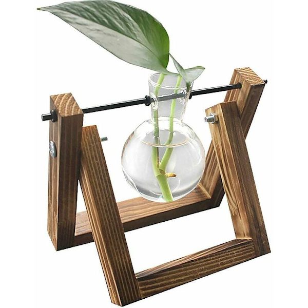Deco Trästativ med Hydroponisk Glasvas Hängande Vas Blomma Vas Bordsvas Dekorativ Vas