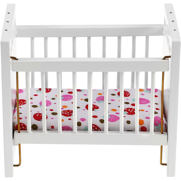 Mini spjälsäng mini hus möbler modell DIY scen docka hem möbler hantverk dekoration tillbehör leksak dekoration (11,2X8,2 cm, vit)