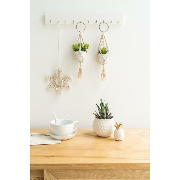 Set med 2 Mini Macrame Växt Hängare för Vägg Entré, Hemmakontor