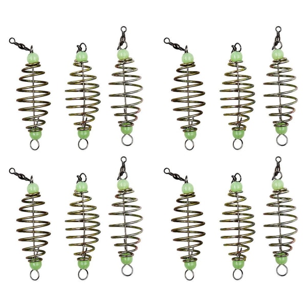 12-Pack Spring Bait Trap with Luminous Beads Olive Shape Bait Cage Fishing Accessories (8X2X2CM, as shown in the picture)