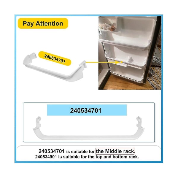 240534701 Oven hyllytelinetanko jääkaapin tai jääkaapin ovitangon kiinnityskisko Vaihda 948952, Ap3214631 (valkoinen)