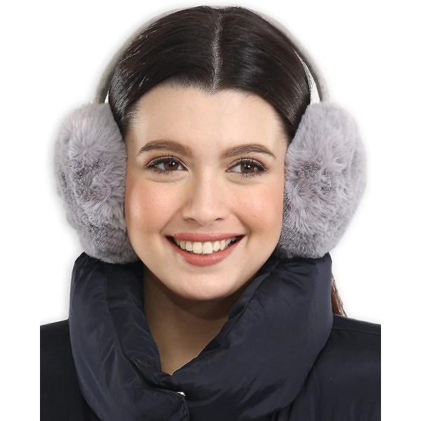 Øreværn til kvinder - Vinter ørevarmere - Blød og varm kabelstrik pelsfleece øreværn - Ørebeskytter til koldt vejr（Grå）